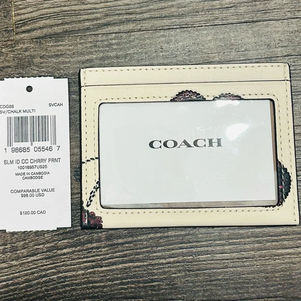 Coach Cherry Card Case in Cream with Pink Accents - Picture 2 of 2